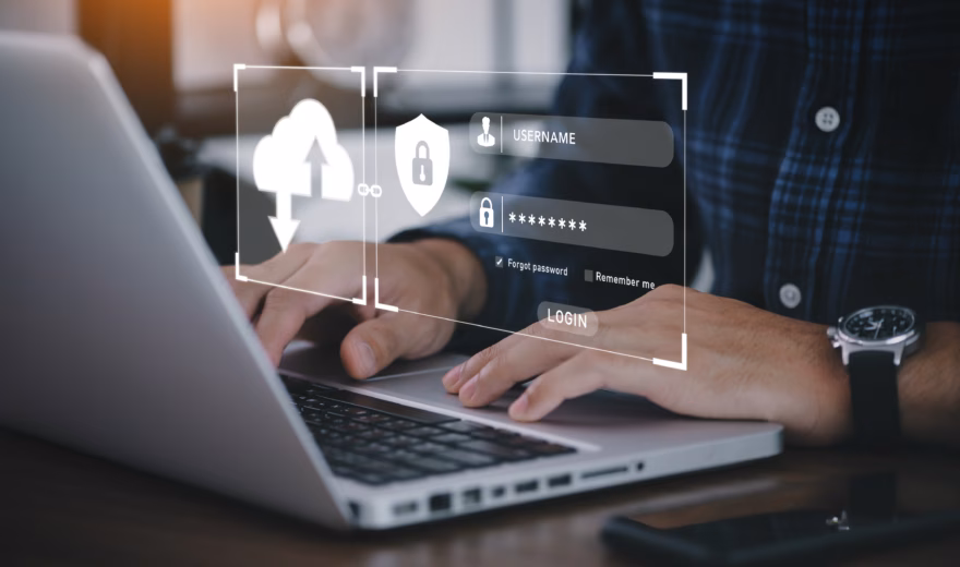 Visualization of a secure login environment for accessing cloud and digital systems.
