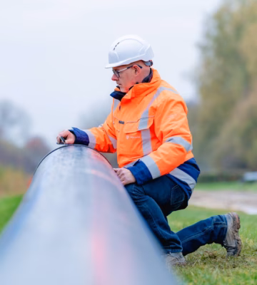 A pipe is being checked during an inspection in an outdoor setting.