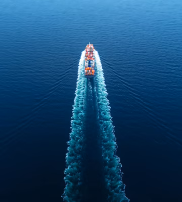 A container ship transports goods by sea as part of international logistics chains.