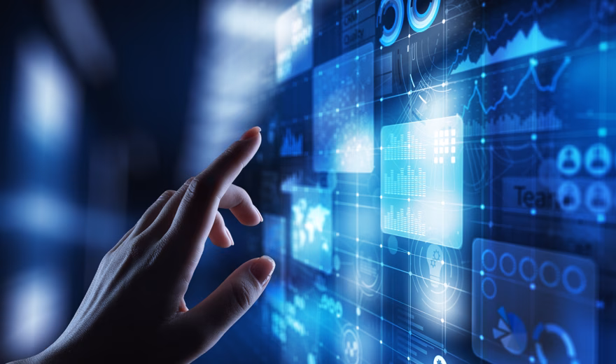 Digital data is visualized and analyzed via an interactive dashboard.