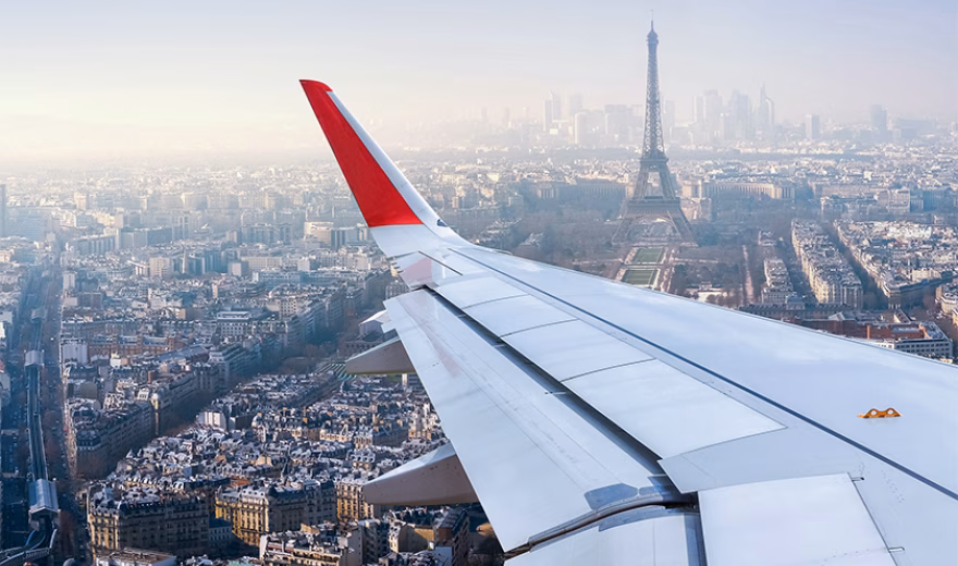 View of an urban area from an airplane during a flight.