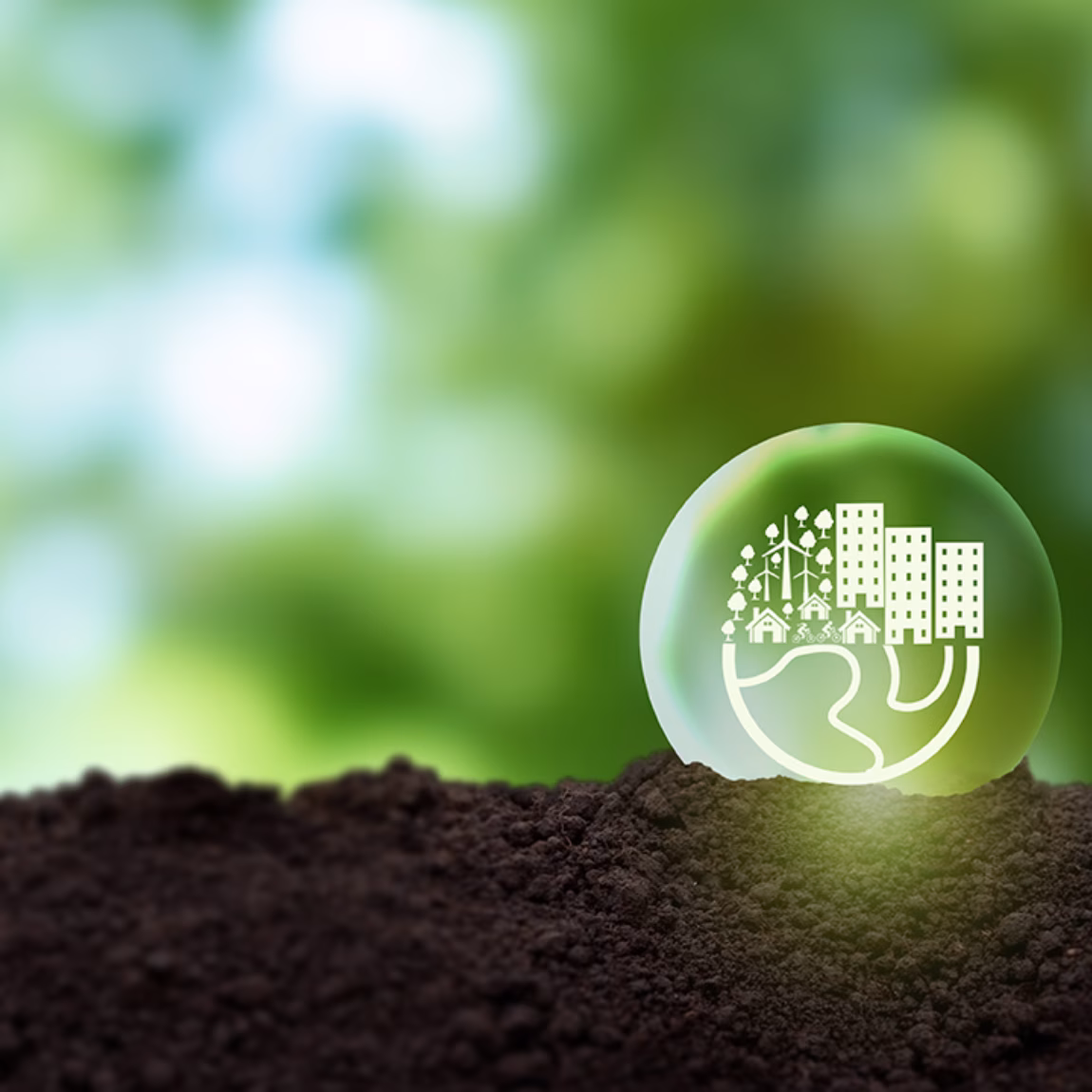 A symbolic representation of sustainability, green innovation, and the responsible use of natural resources.