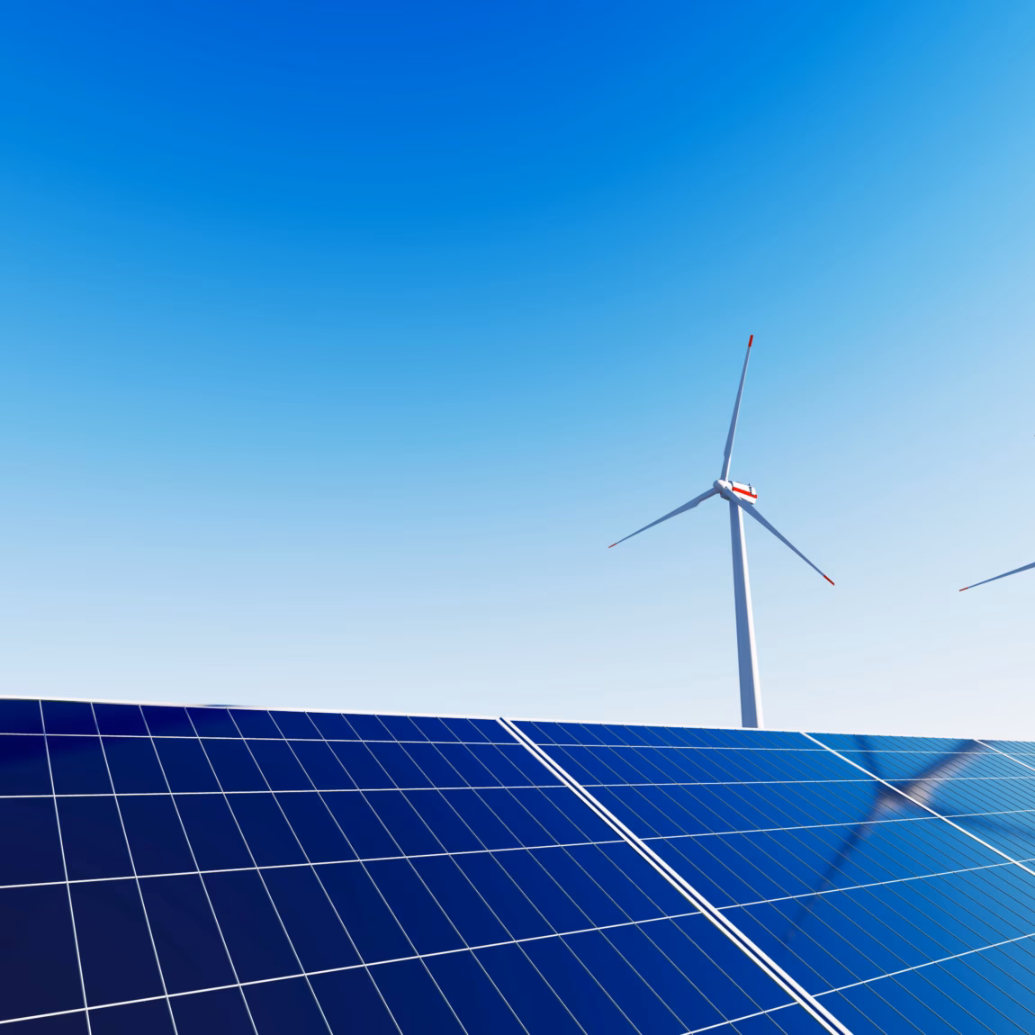 Zonnepanelen en windturbines illustreren de productie van hernieuwbare energie.