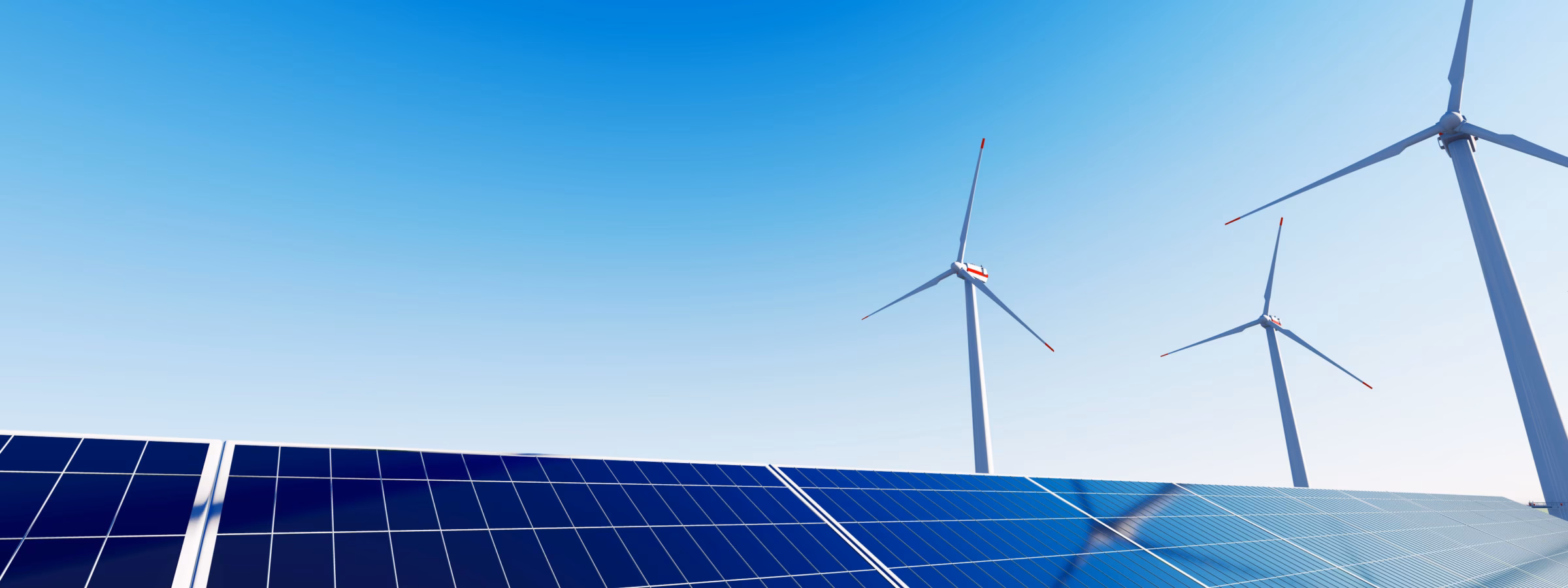 Zonnepanelen en windturbines illustreren de productie van hernieuwbare energie.