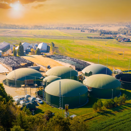 A biogas plant processes organic waste streams to produce renewable energy.