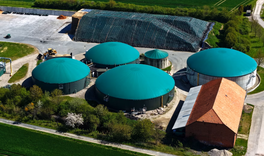 A biogas plant processes organic waste streams to produce renewable energy.