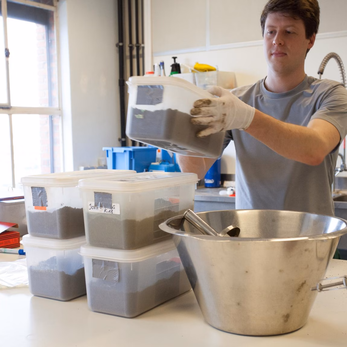 Soil samples are prepared and processed for laboratory testing and quality analysis.