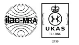 Logos von UKAS Testing und ILAC-MRA, die die Akkreditierung von Prüf- und Laboraktivitäten kennzeichnen.
