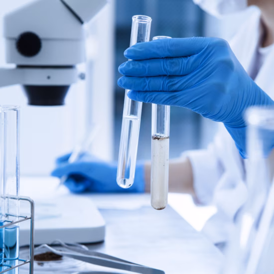 Een monster wordt geanalyseerd in het laboratorium als onderdeel van kwaliteits- en materiaalonderzoek.