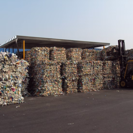 Gebaald recyclebaar materiaal wordt opgeslagen en verwerkt op een recyclinglocatie.