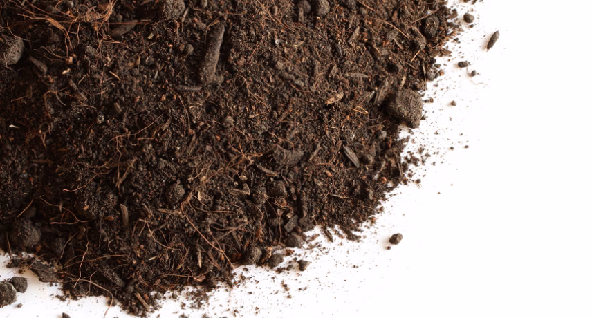 Peat soil isolated on white background