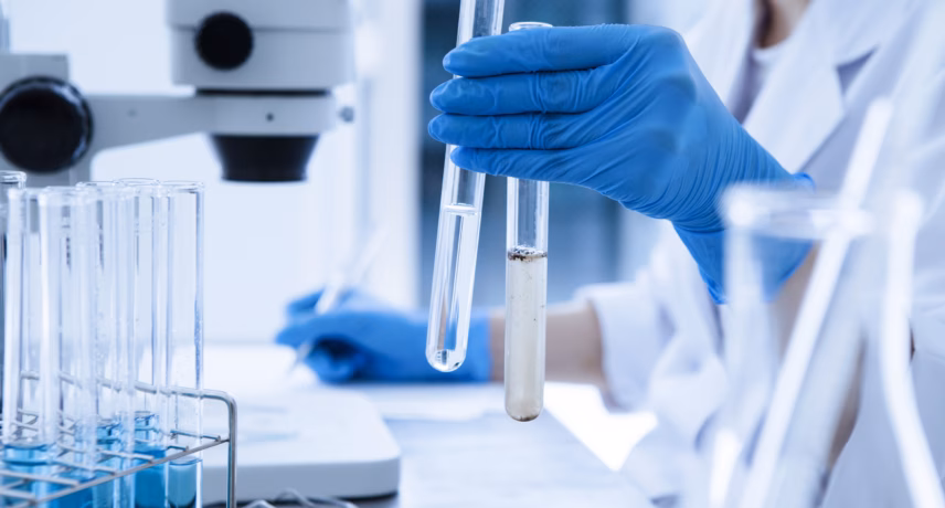 A sample is being analyzed in the laboratory as part of quality and material testing.