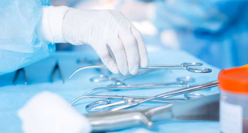 Medical instruments are ready for sterilization, analysis, or laboratory testing.