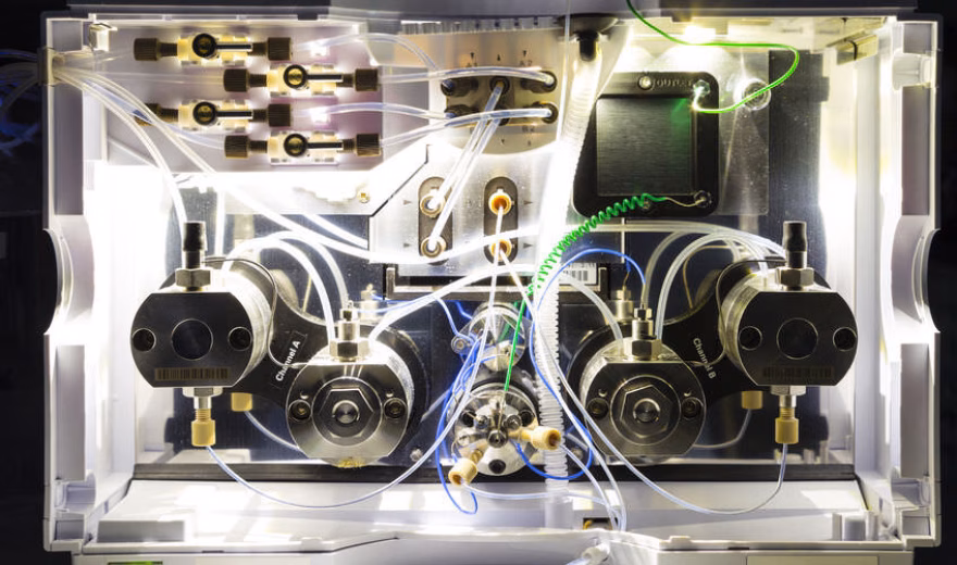 26569129 - close up shot of the insides of a hplc module in a real life laboratory