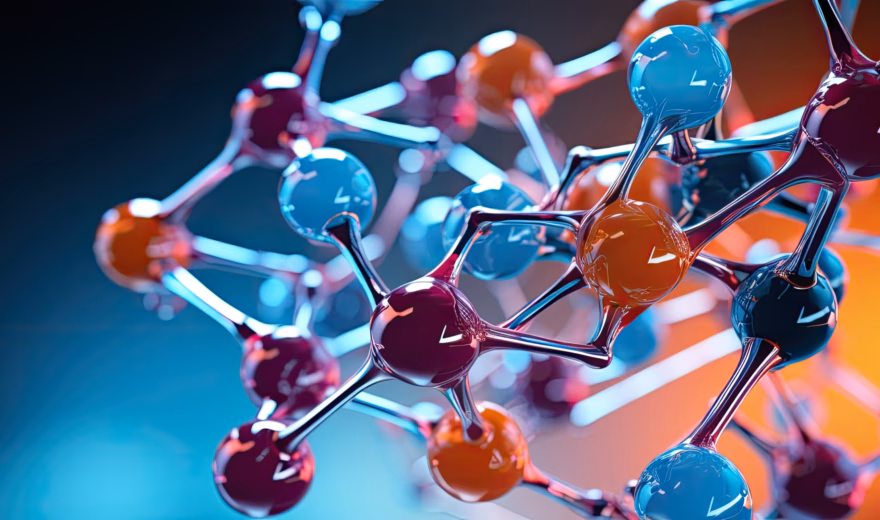 Visualisatie van moleculaire structuren die verband houden met PFAS-analyse en chemisch onderzoek.