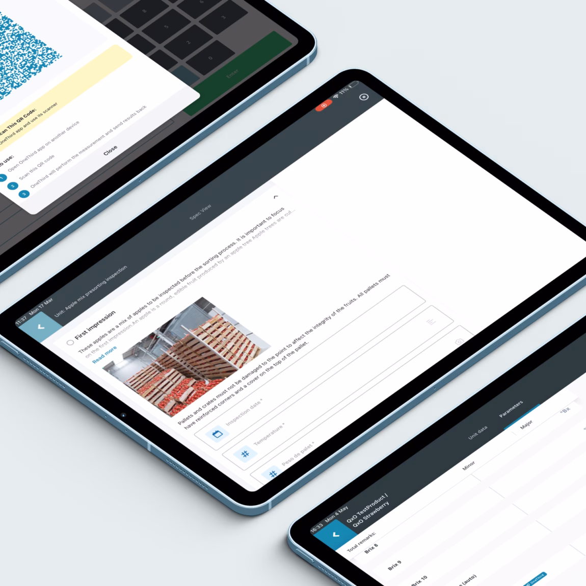 Tablets display a digital application for inspections, audits, and data recording.