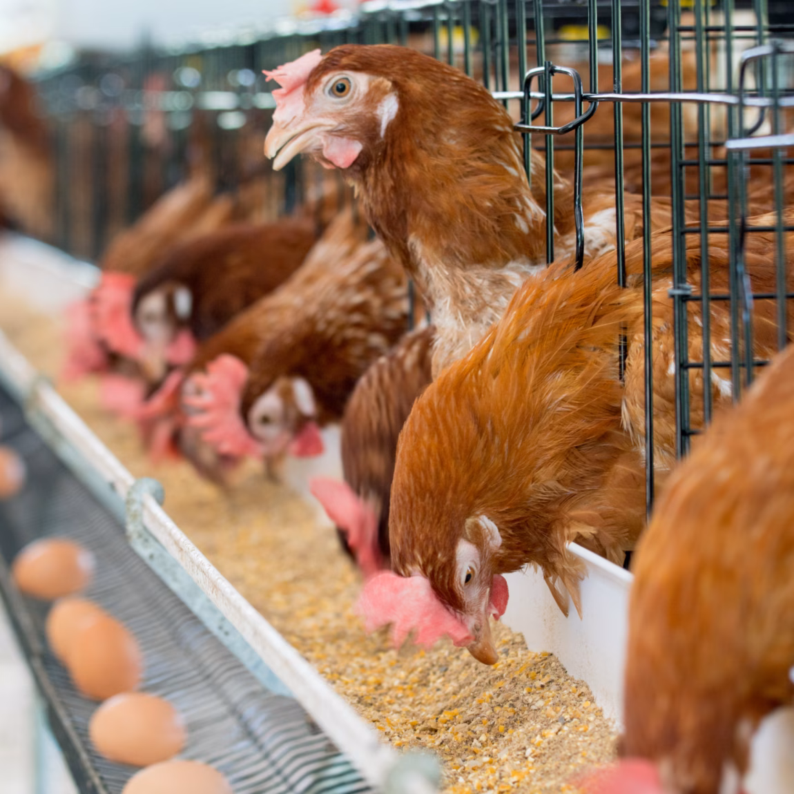 Les poules pondeuses sont élevées dans un poulailler où les œufs sont produits et collectés.