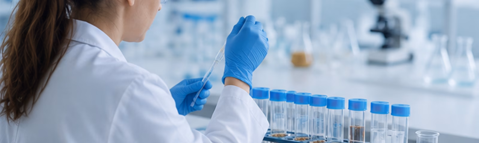 Laboratoriummedewerker onderzoekt grondstofmonsters voor kwaliteitscontrole en analyse.