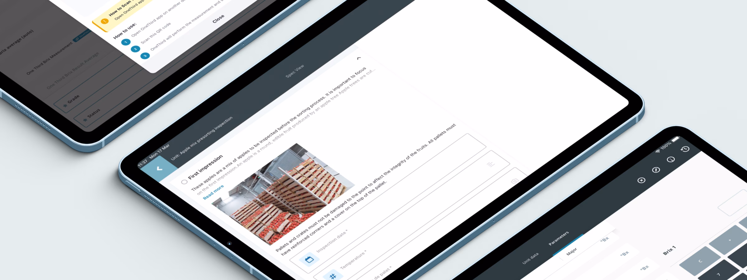Tablets display a digital application for inspections, audits, and data recording.