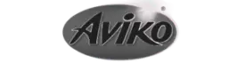 Aviko-Logo in silberfarbener ovaler Form mit schwarzem Markennamen