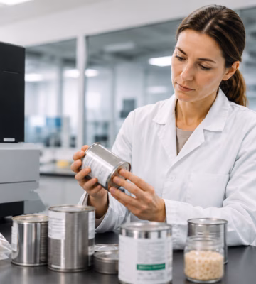 Analyse van verpakkingsmateriaal in een laboratoriumomgeving voor kwaliteitscontrole.