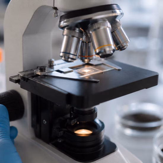 A microscope used for examining and analyzing samples in a laboratory.