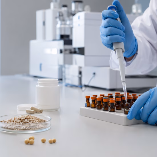 Een voedselmonster wordt geanalyseerd in het laboratorium voor kwaliteits- en veiligheidsonderzoek.
