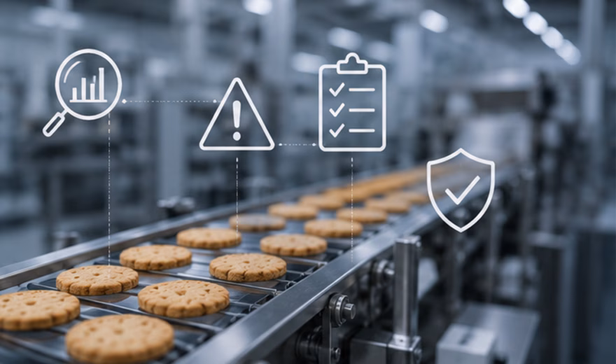 Production line featuring digital quality control, inspections, and process monitoring in a manufacturing environment.