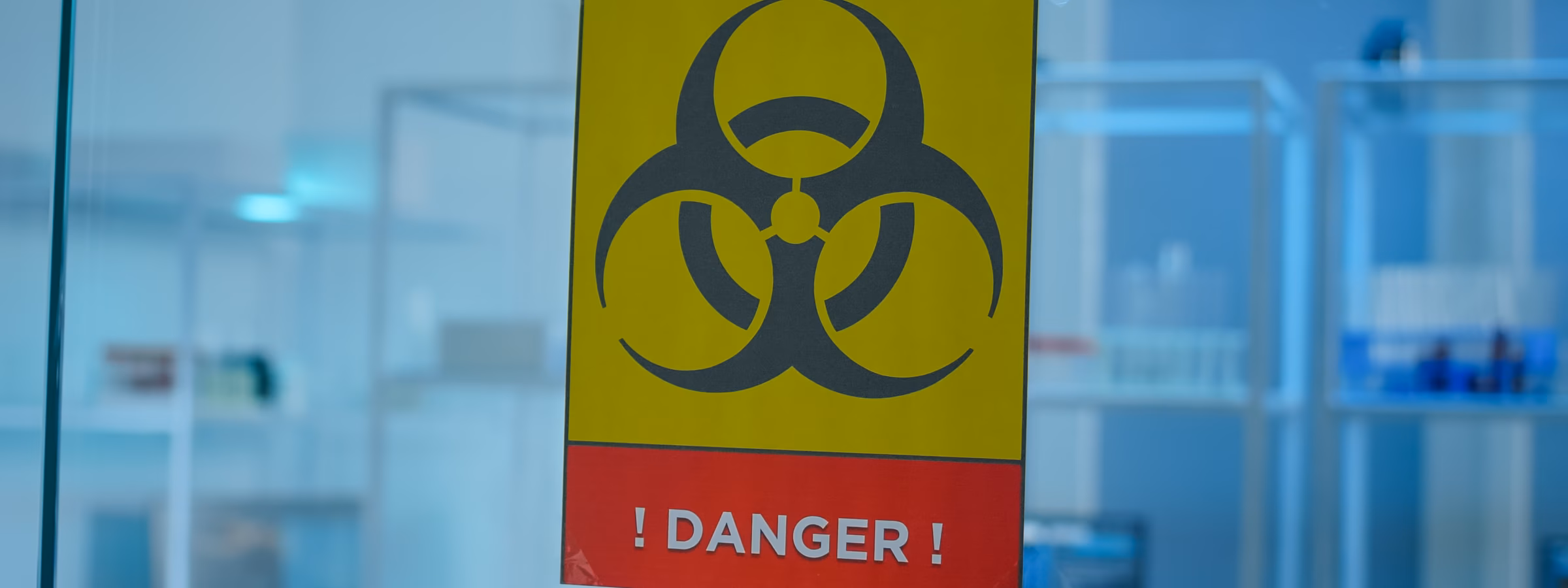 Empty laboratory danger area with nobody in it, prepared for pharmaceutical innovation using high tech and microbiology tools for scientific research. Vaccine development against covid19 virus.