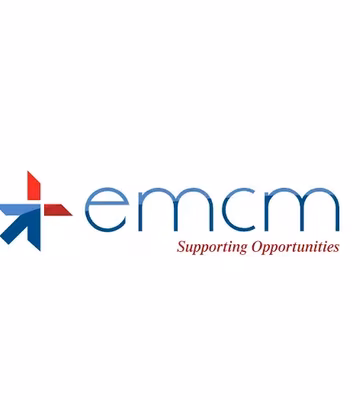 Logo von EMCM mit dem Slogan „Supporting Opportunities“.