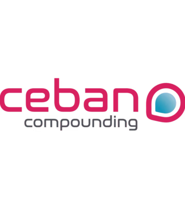 Logo von Ceban Compounding in Rosa und Blau auf schwarzem Hintergrund.