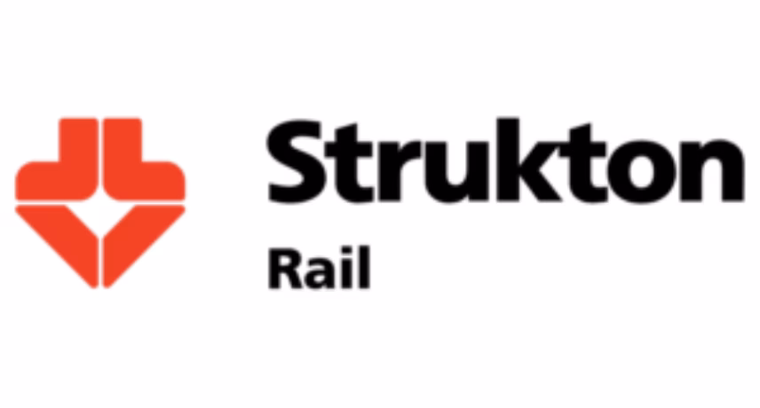 Le logo de Strukton Rail, composé d'un symbole et d'un nom de marque.