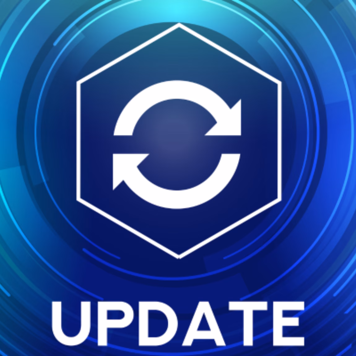 Symbol für ein digitales Update mit kreisförmigen Pfeilen, dargestellt innerhalb eines Schildes auf blauem Hintergrund im Technologie-Design, das für regulatorische Aktualisierungen, Compliance-Management, Qualitätssicherung, kontinuierliche Verbesserung sowie die Umsetzung sich weiterentwickelnder Branchenstandards und -anforderungen steht.