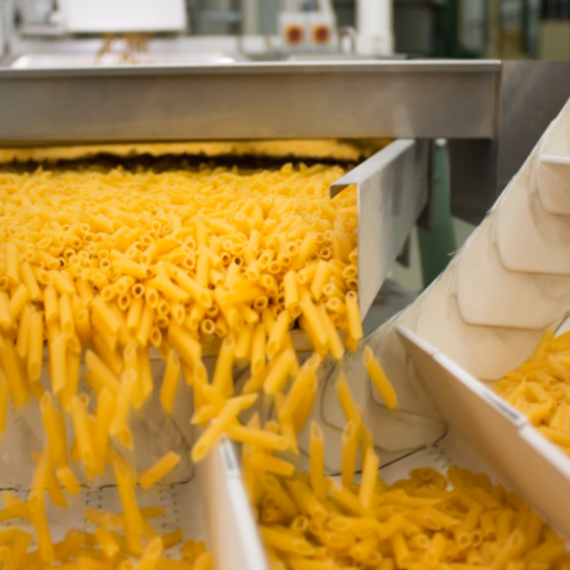 Pommes frites durchlaufen eine automatisierte Lebensmittelverarbeitungs- und Produktionslinie, die industrielle Lebensmittelherstellung, Qualitätskontrolle, effiziente Verarbeitungssysteme und eine Produktion mit hoher Kapazität in einer modernen Lebensmittelproduktionsanlage veranschaulicht.