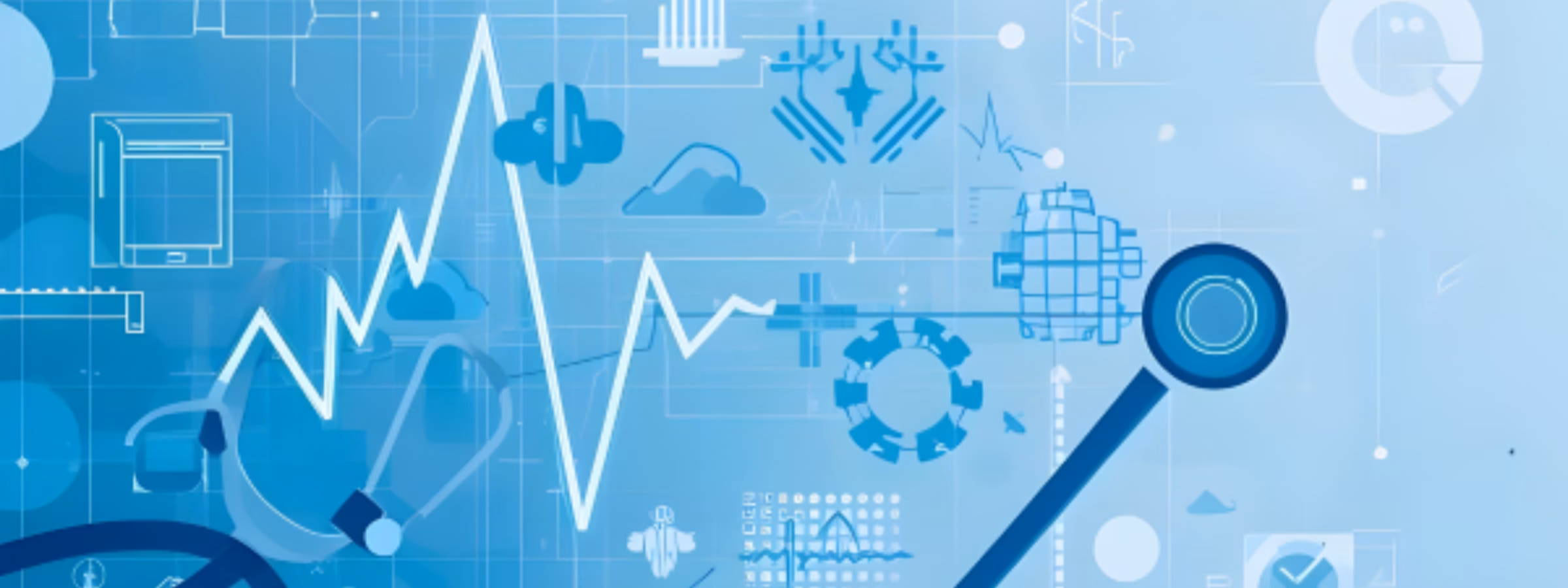 Digital healthcare dashboard featuring medical icons, data visualizations, and a stethoscope, representing healthcare analytics, medical technology, clinical data management, regulatory compliance, and evidence-based decision making in the healthcare sector.