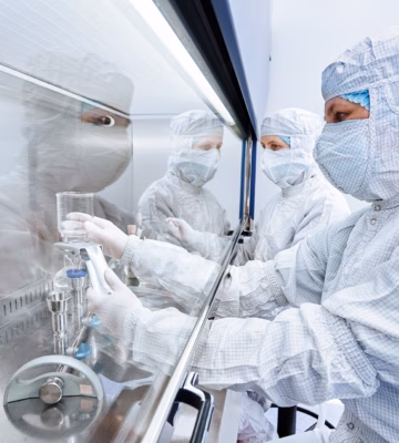 female science researchers in protective uniform and equipment works with dangerous hazard virus material at microbilogy laboratory