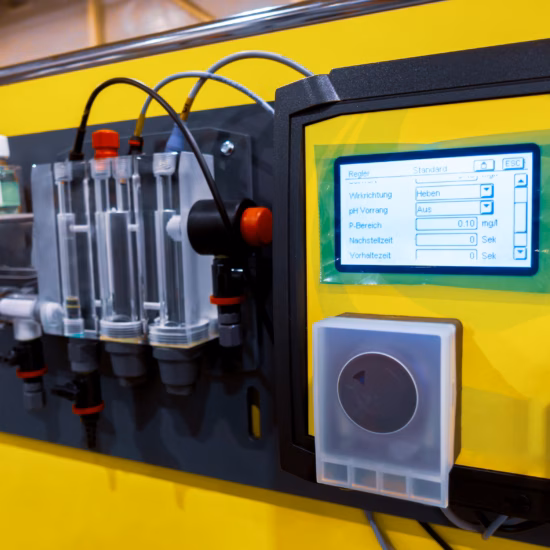 Modular pool water treatment systems. Automatic dosing station.