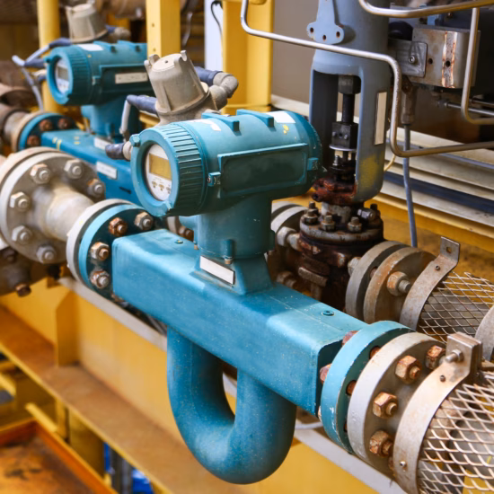 Équipements de mesure et de régulation installés sur les canalisations industrielles lors d'une inspection SCIOS Scope 5A d'une installation de biomasse.