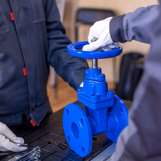 Een industriële afsluiter wordt gecontroleerd als onderdeel van inspectie en onderhoud aan leidinginstallaties.