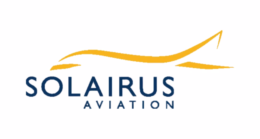 Solarius Aviation logo featuring a stylized gold-colored airplane silhouette and the company name.