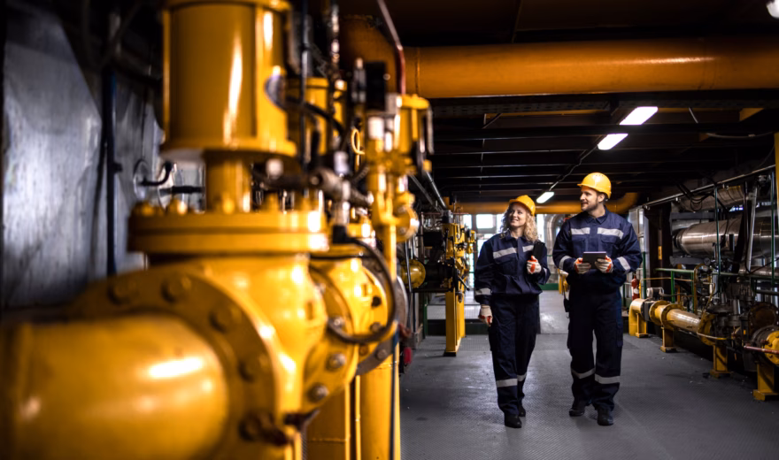 Periodieke SCIOS Scope 5A keuring van een biomassa-installatie door inspecteurs in een industriële technische ruimte.