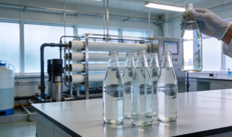 Les échantillons d'eau sont préparés en vue d'une analyse en laboratoire.